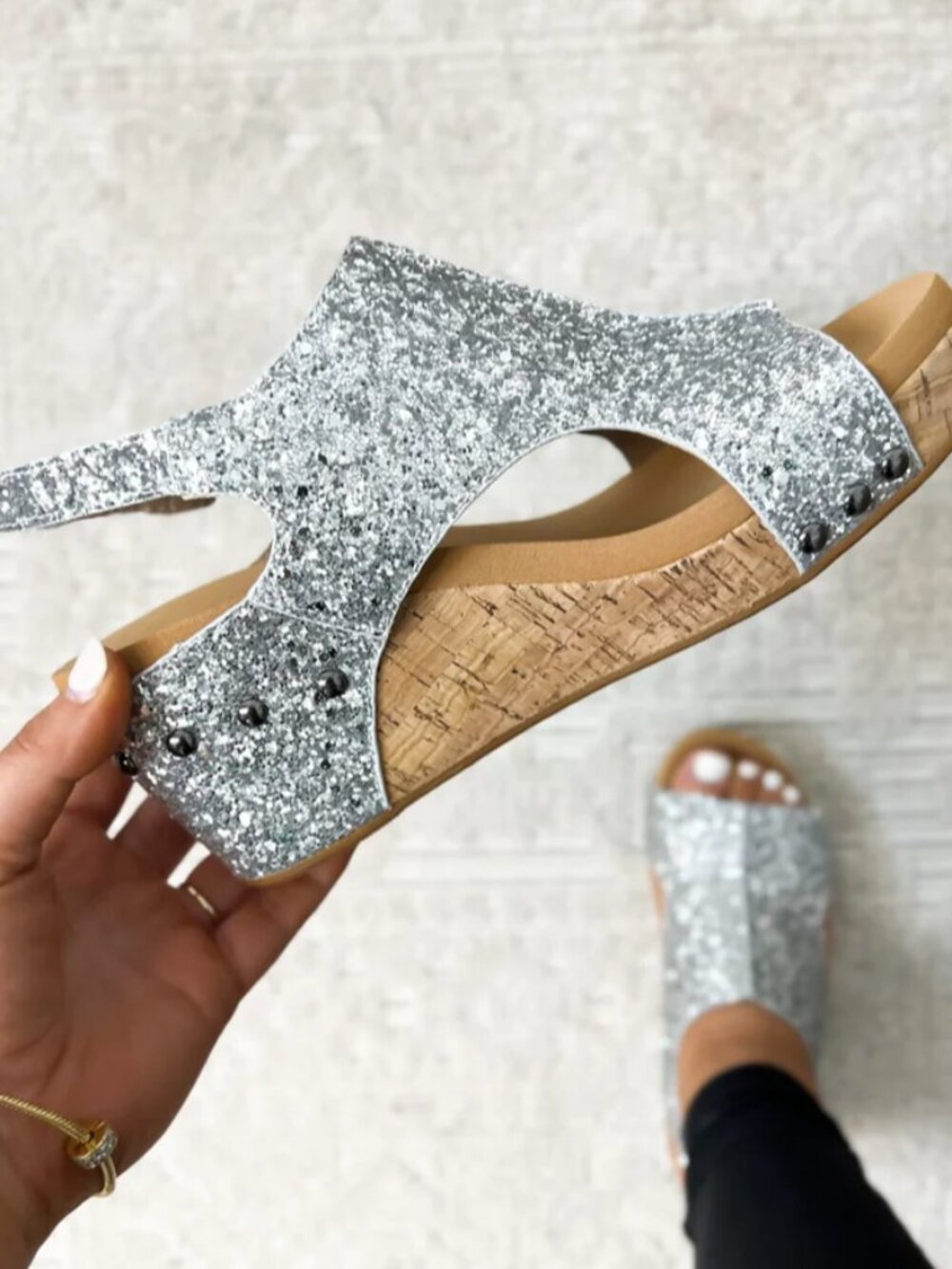 Silver Glitter Wedge by Corkys